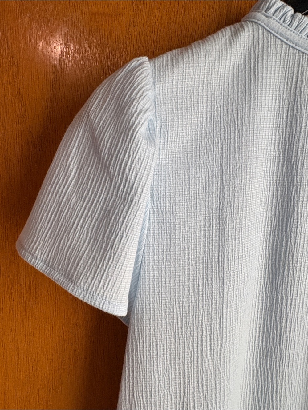 LOFT Pale Blue Ruffled Crewneck Short Sleeve Blouse - Picture 6 of 6
